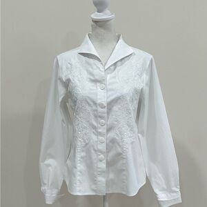 Coldwater Creek -Sz S White Trachten Embroidered Detailed‎ Rich European Shirt